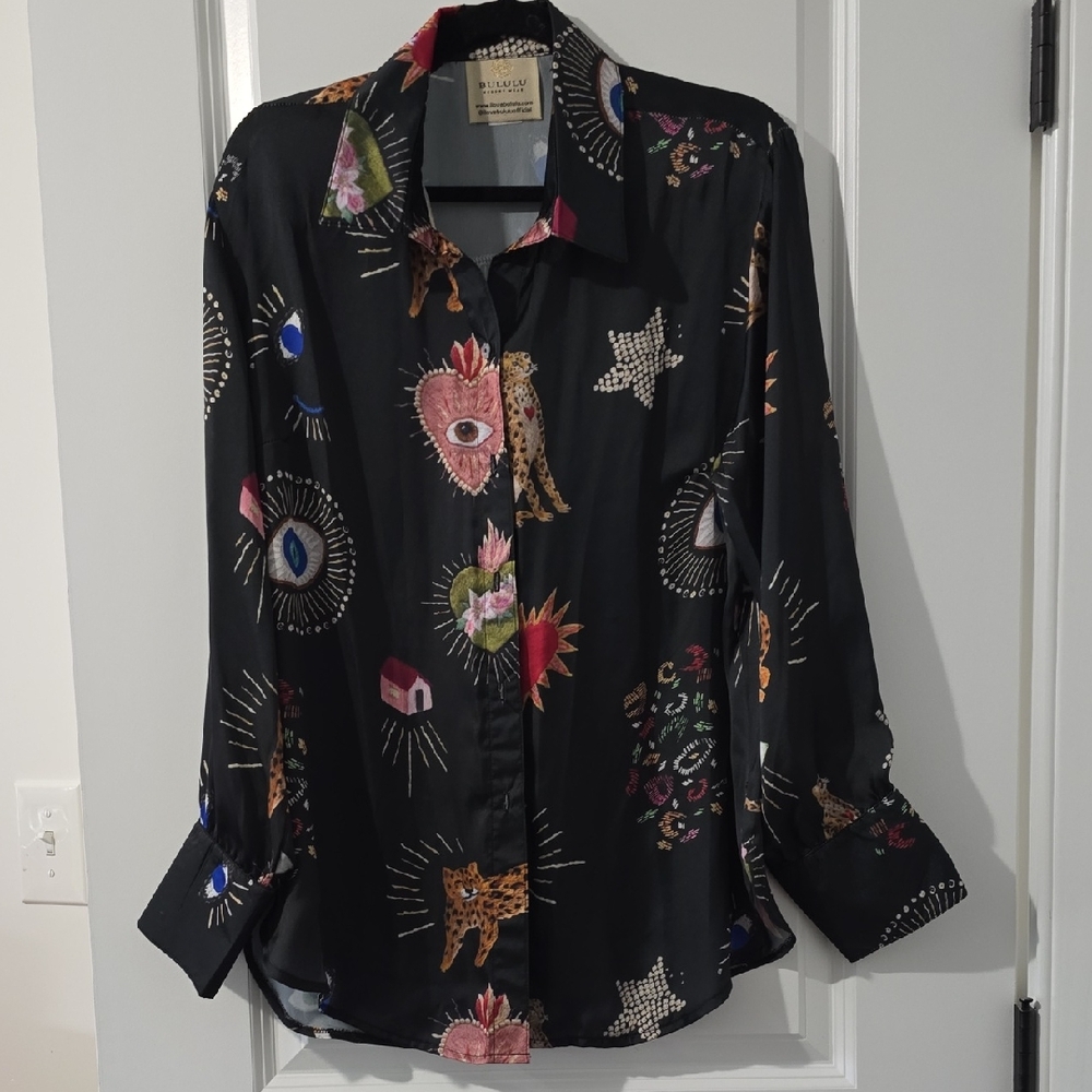 Black Satin Patterned Blouse